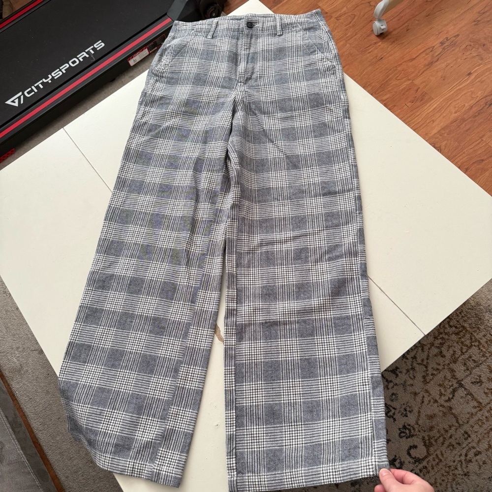 American Eagle Plaid Cotton Wide Leg Trouser Pants Academia 70s - Picture 2 of 6